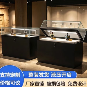博物馆液压实木烤漆玻璃展示柜文物陈列柜古董柜墙珠宝玉器玻璃柜