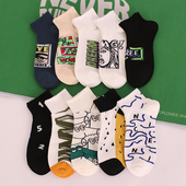 五双装 街头潮流字母卡通低帮脚踝潮袜棉 短袜子男女个性 春夏季 薄款