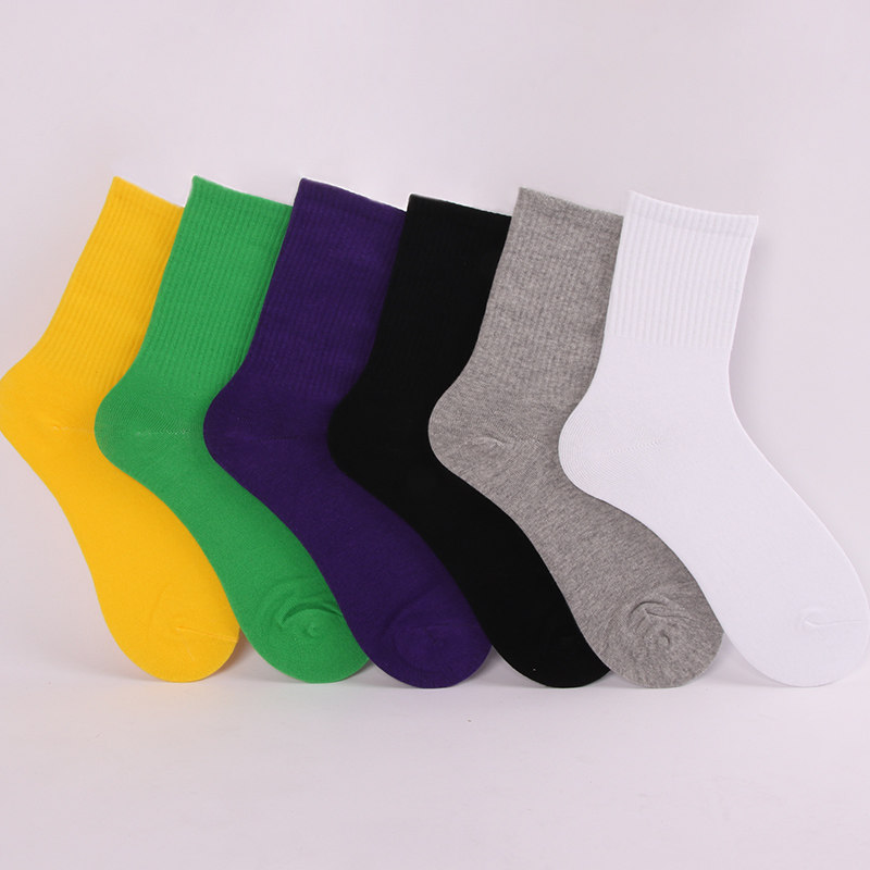 3双装糖果色韩版纯色中筒袜子男女潮ins 街头简约抹茶绿潮牌长袜