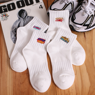 春夏袜子男女欧美街头潮流刺绣字母脚踝短袜cityboy刺绣无骨袜棉