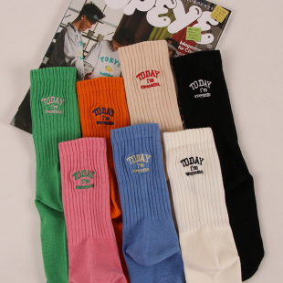 3双装 复古堆堆袜 复古vintage刺绣字母长袜子男女街头cityboy美式