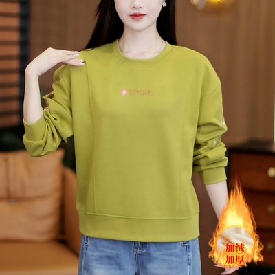 加绒加厚圆领卫衣女秋冬新款