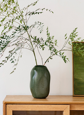 NA家花房陶瓷花瓶摆件客厅水培插花电视柜玄关轻奢高级感绿色花器