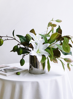 NA家花房白绿色自然森系桌花高品质百合仿真花艺餐厅装饰民宿装饰