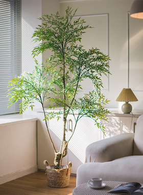 NA家花房仿真绿色植物落地盆景客厅家居装饰南天竹假树植物盆栽