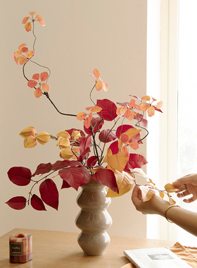 Na家花房秋冬喜庆红色仿真花客厅家居装饰品摆件中古风假花卉植物