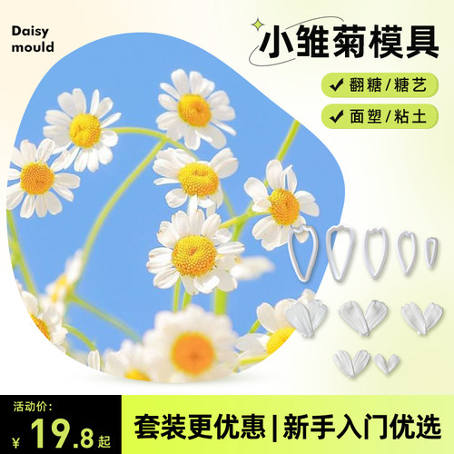 仿真小雏菊花瓣切模纹理硅胶压模小菊花手工花卉面塑糖艺粘土模具