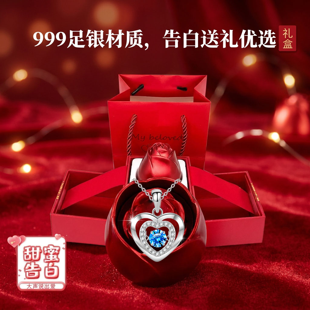 浪漫惊喜生日礼物送女友老婆送女银饰项链