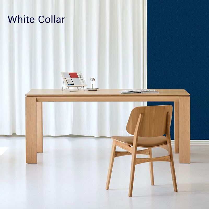 日式原木风餐桌北欧简约实木长方形书桌极简大板桌子白橡木工作台