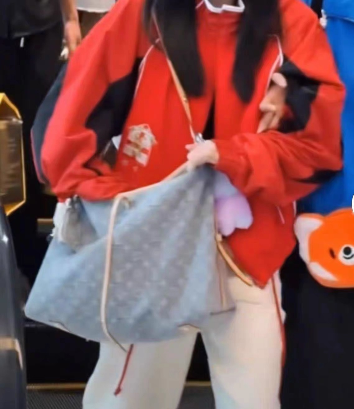 carryall购物袋白鹿同款牛仔单宁灰印花老花包大容量单肩斜挂女包