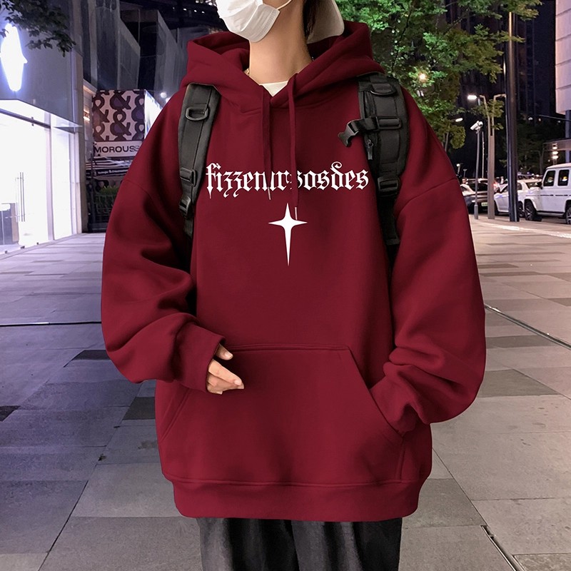 青少年酒红色连帽卫衣男款25025新款戴帽初中生加厚加绒春秋外套