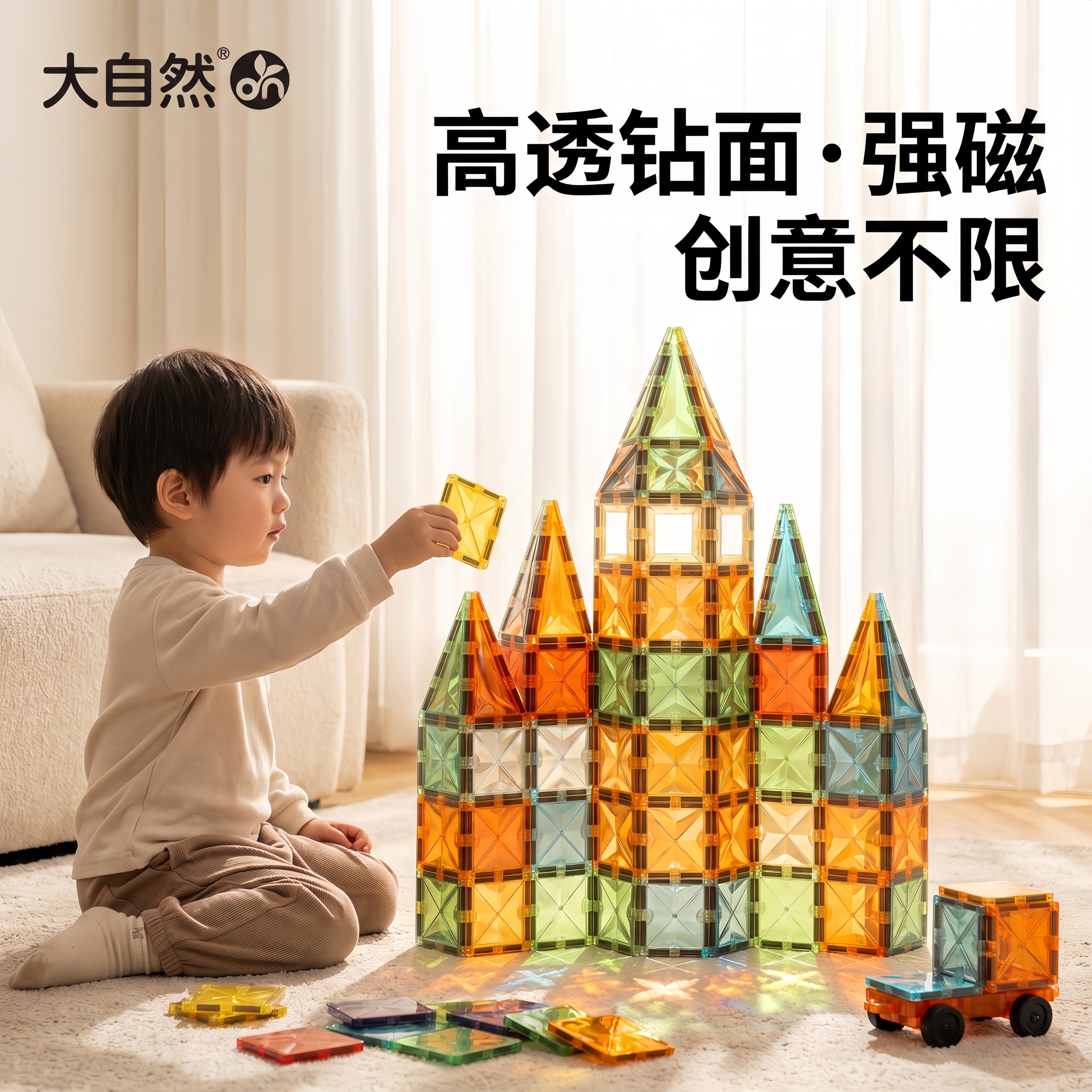 磁力片儿童益智玩具拼装强力磁吸彩窗贴片大自然拼图积木生日礼物
