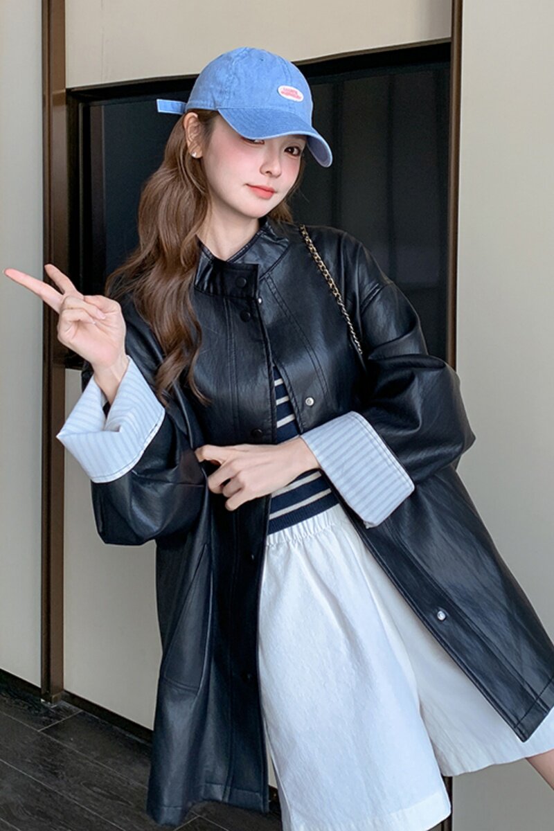 现货黑色美式复古皮衣外套女2025春季新款185-2511-P145-K198,女装皮衣,浙宝185