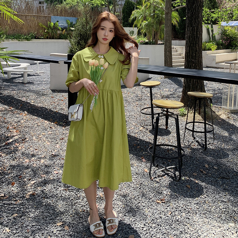 现货夏装短袖牛油果绿连衣裙女185-MY8899-P95-K148,女装连衣裙,浙宝185