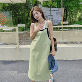 甜美可爱绿色工装背带裙子女2024夏季新款可盐可甜宽松显瘦休闲裙，女装连衣裙，浙宝185