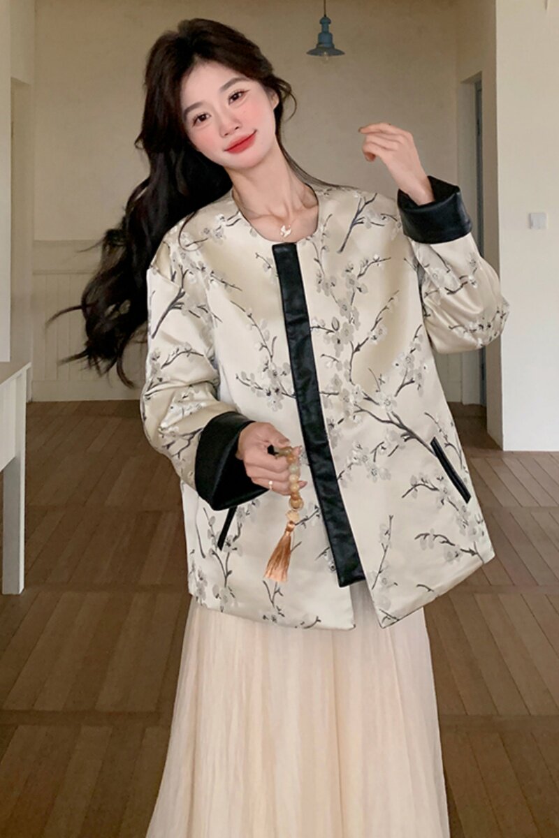 新中式两面穿提花皮衣外套女2025春季新款设计感气质时尚夹克上衣,女装皮衣,浙宝185