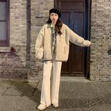 格子拼接羊羔毛外套女2025冬季新款学院风宽松减龄小个子皮毛一体，女装短外套，浙宝185