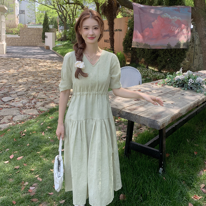 现货夏装短袖浅绿色连衣裙317-MY8902-P95-K148,女装连衣裙,浙宝185