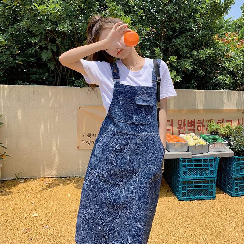 法式复古温柔风提花牛仔减龄时尚背带裙女宽松显瘦直筒背带连衣裙,女装连衣裙,浙宝185