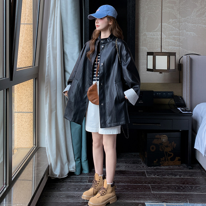 现货黑色美式复古皮衣外套女2025春季新款185-2511-P145-K198,女装皮衣,浙宝185