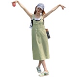 甜美可爱绿色工装背带裙子女2024夏季新款可盐可甜宽松显瘦休闲裙，女装连衣裙，浙宝185