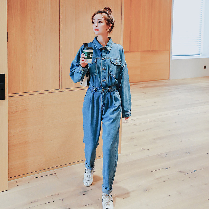 牛仔工装连体裤女春秋2025新款春装休闲显瘦网红气质连身衣套装潮,女装连体裤,浙宝185