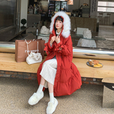 现货韩系冬季红色大毛领小个子羽绒服185-9921-P260-418-50绒，女装羽绒服，浙宝185