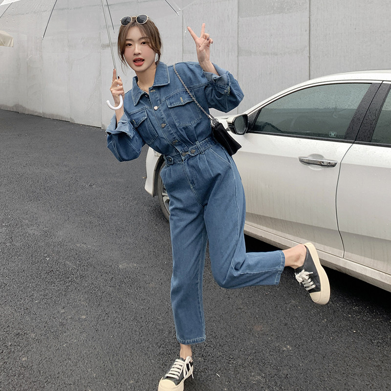 高腰显瘦时髦炸街牛仔连体裤女2025年春秋新款休闲工装裤连衣套装,女装连体裤,浙宝185