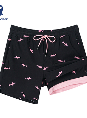 surfcuz男士速干可下水5.5英寸弹力2in1运动带内衬二合一沙滩裤