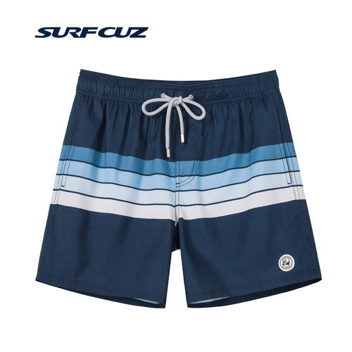 surfcuz 夏季男士速干沙滩裤速干男泳裤可下水条纹短裤宽松大码