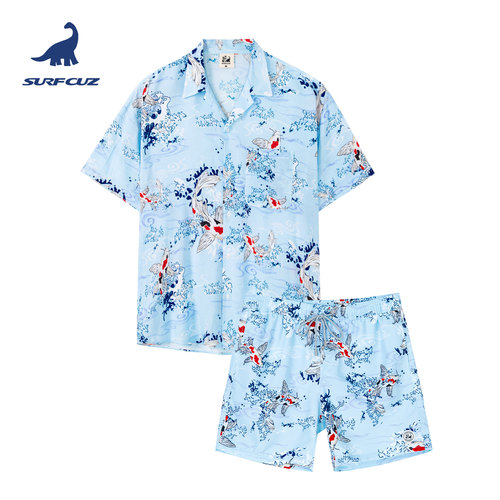 surfcuz海边度假沙滩裤衬衫套装