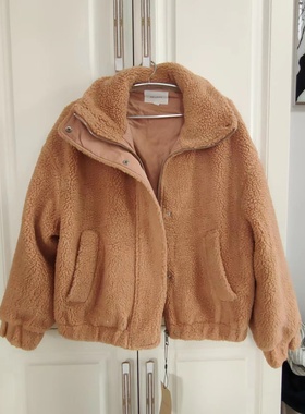 MECITY女装秋冬韩版休闲宽松大版型纯色颗粒绒短款夹克机车风外套