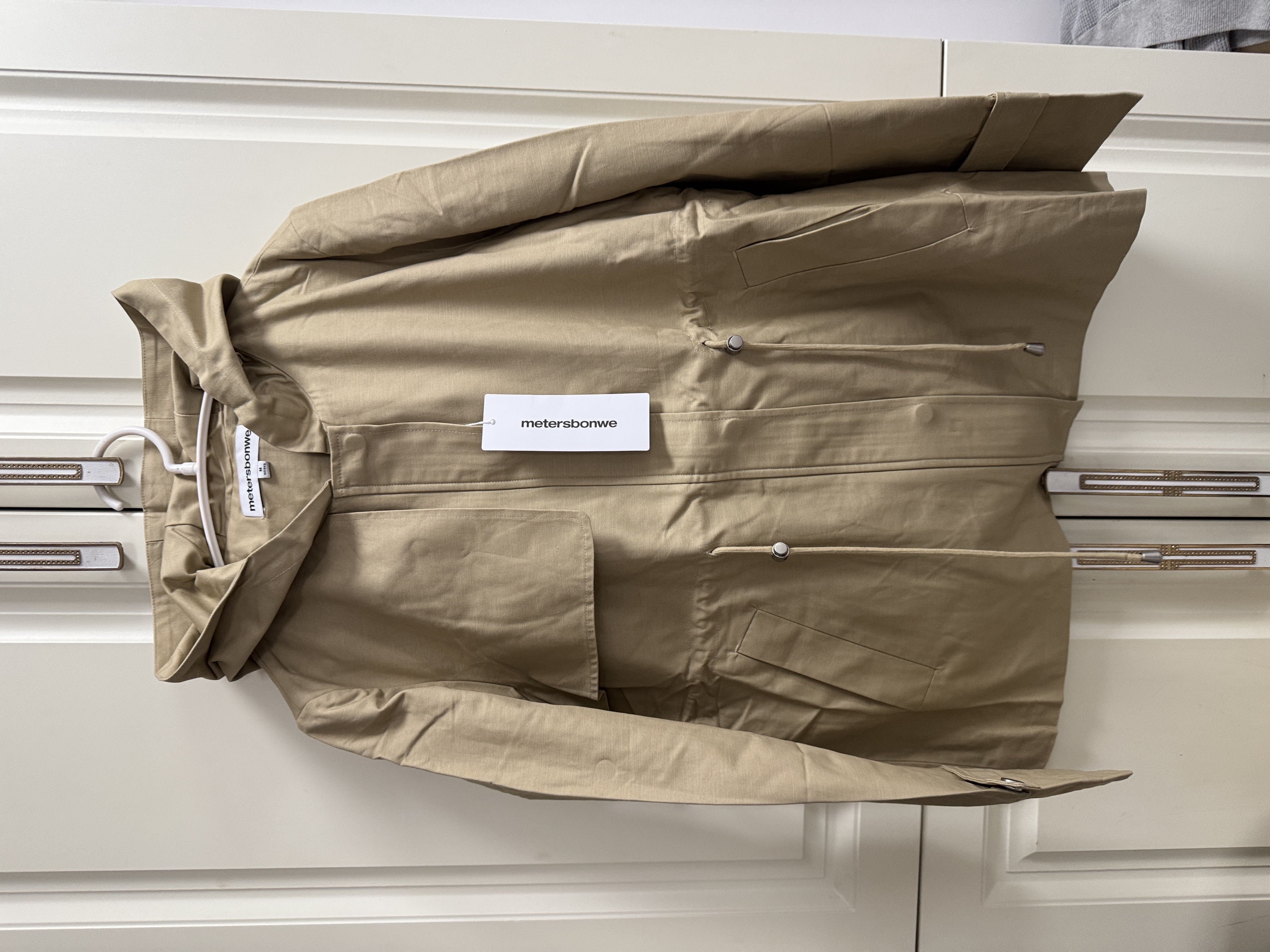 美斯威女风衣春秋连帽简约宽松抽绳收腰外套休闲百搭纯棉女上衣