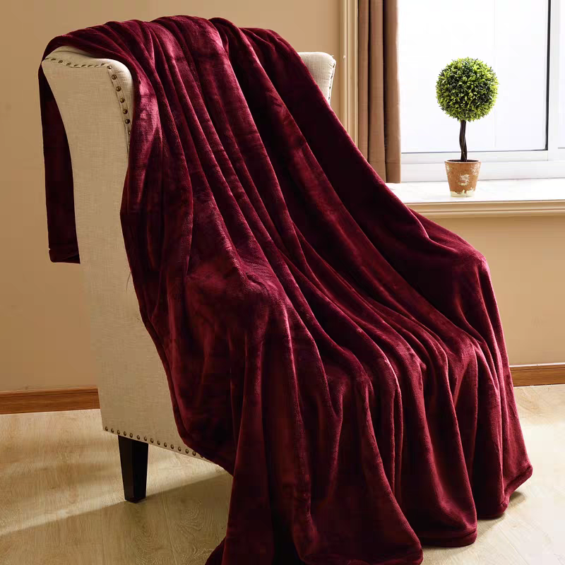 出口法兰绒毛毯沙发空调盖毯礼品毯子珊瑚绒外贸酒红色加厚床单,床上用品,休闲毯/毛毯/绒毯,淘宝优惠券,粉丝福利购,淘宝优惠卷