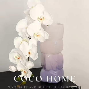 饰品 粉黛琉璃方口花瓶高颜值家用餐厅卧室样板间花瓶插花高级感装
