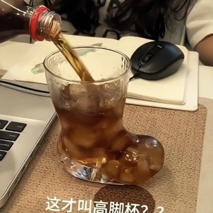 【有味道的杯子】靴子玻璃杯创意搞怪高脚杯啤酒杯带吸管饮料杯子