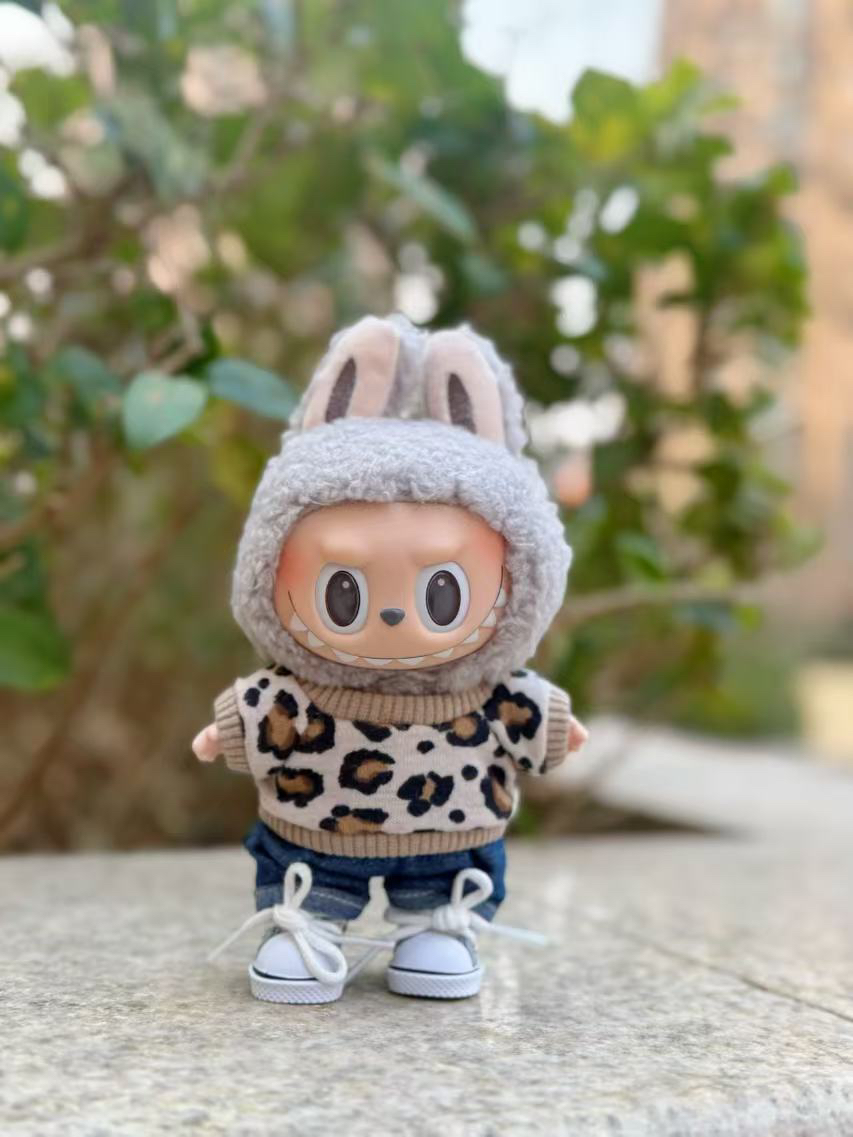 17cm拉布布一代娃衣labubu豹纹衣服裤子两件套15cm 坐坐v2v1二代