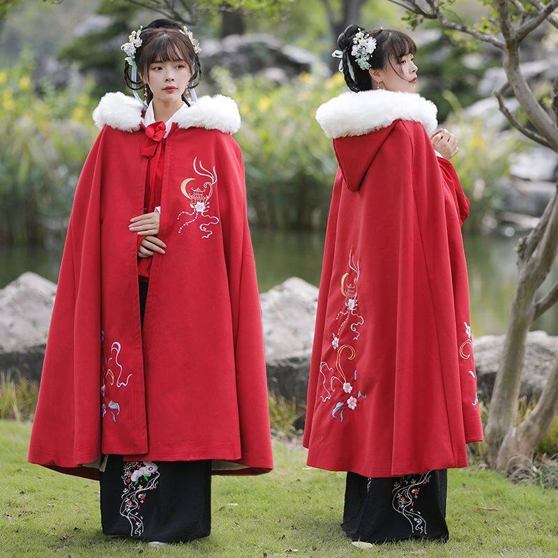 原创汉服斗篷女小个子加绒加厚中国风披风外套秋冬款古装秀禾披肩