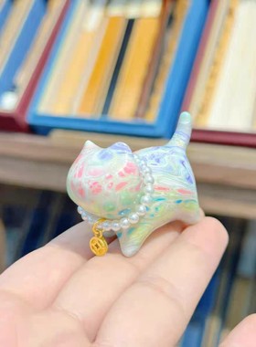 东魅珍珠猫咪多彩大漆可爱猫咪家居摆件饰品手工非遗挂件景区