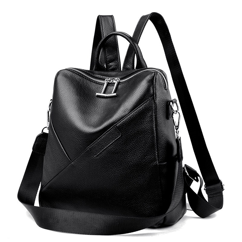 【头层牛皮】休闲简约风真皮双肩包女大容量时尚百搭黑色女士背包