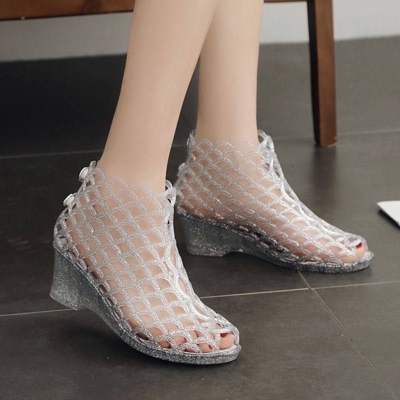 X2018新款坡跟鱼嘴凉鞋女士中跟镂空鸟巢塑料水晶果冻鞋夏季沙滩|ruв категории Женская обувь, сандалии - от Buy2taobao.com для оказания профессиональной услуги покупки агента Taobao