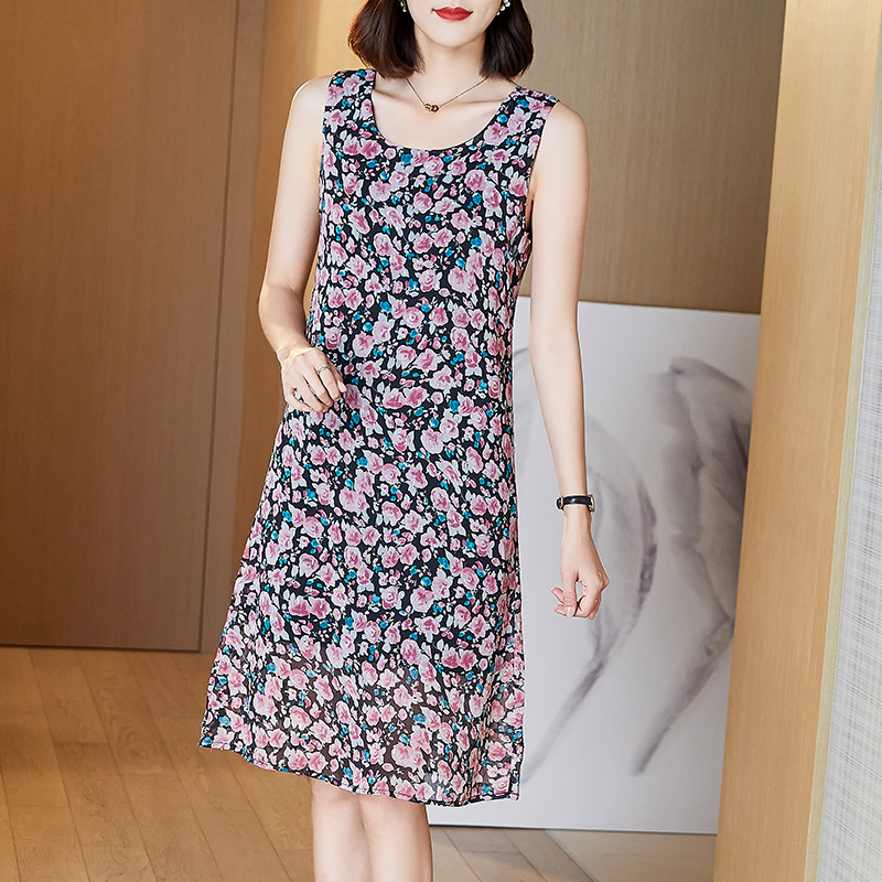 雪纺吊带裙女中长款宽松打底裙外穿背心裙碎花连衣裙2025夏季新款
