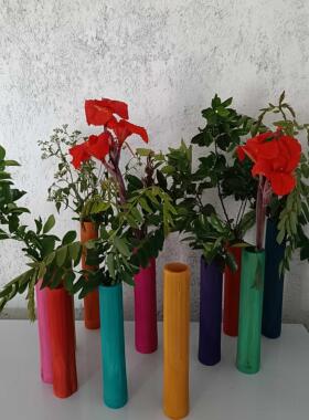 彩色竹筒花瓶婚礼插花创意特色摆件造景装饰小竹子器天然花艺道具
