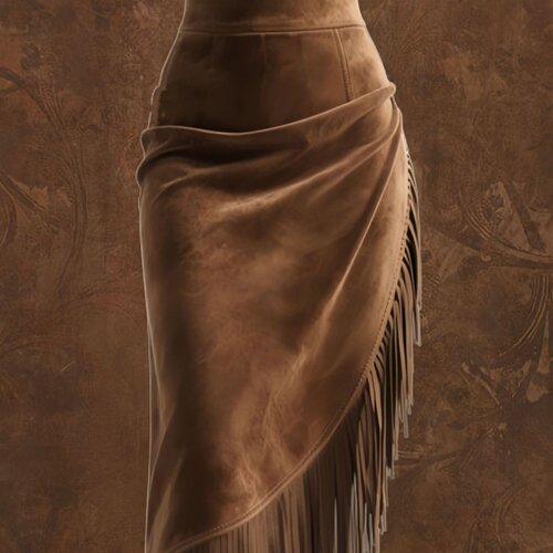 欧美复古仿麂皮绒流苏半身裙