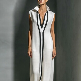 color-block dress2026新款欧美夏季女气质性感v领撞色休闲连衣裙