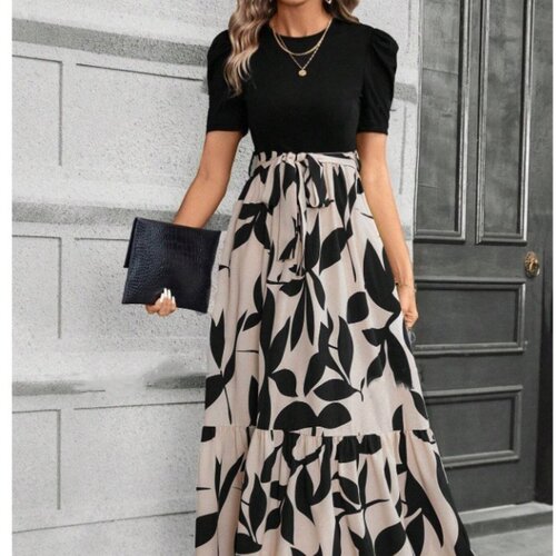 欧美圆领异域度假优雅连衣裙