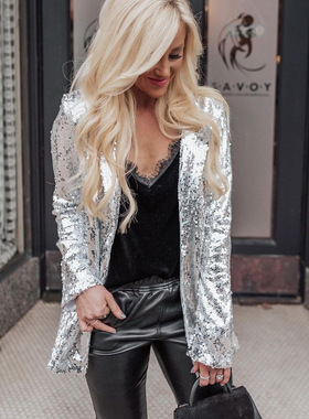 Small suit jacket欧美女装新款时尚多色亮片长袖气质小西装外套