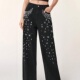 钉珠直筒长裤 Slimming jeans欧美热销秋冬女士休闲宽松显瘦牛仔裤
