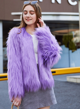Short imitation fur coat秋冬女仿皮草纯色水洗毛长毛毛短款外套