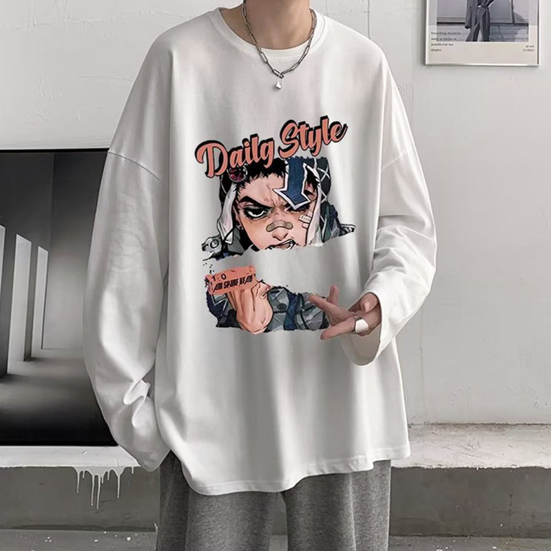 美式hiphop长袖t恤男春秋冬季ins上衣潮流百搭宽松高街印花打底衫